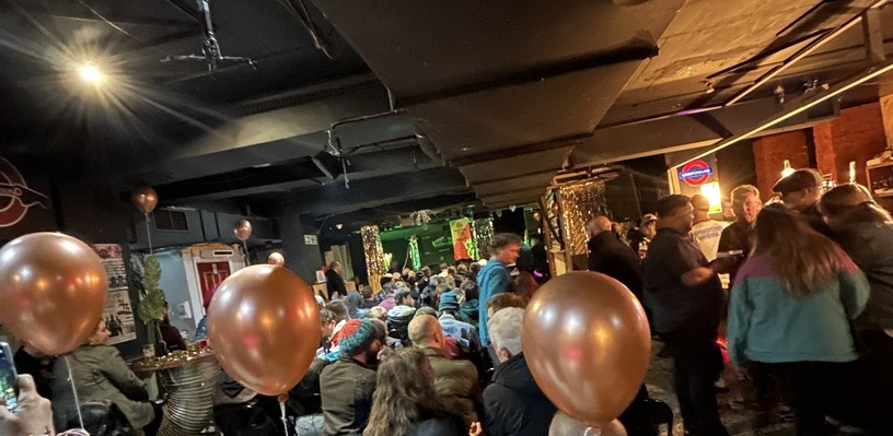 A packed room at the Bradford Music Scene awards night, seen from the back